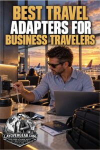 Rex Boardman using the best travel adapters for business travelers at an airport charging station