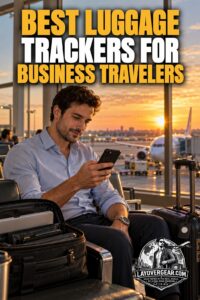Rex checking the best luggage trackers for business travelers on his phone at the airport gate