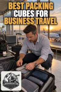 Rex Boardman packing the best packing cubes for business travel into a carry-on suitcase at the airport